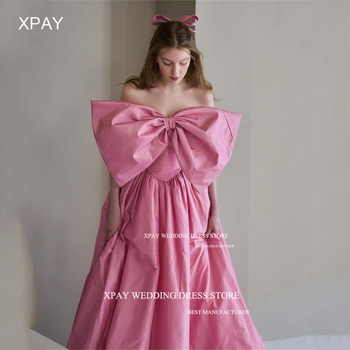 XPAY Elegant Satin Korea Evening Dresses Square Neck Wedding Photo Shoot Prom Gown Wide Strap Birthday Special Occasion Dress