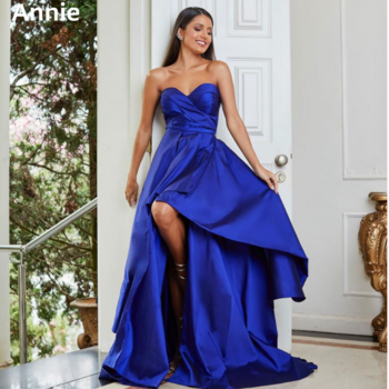 Annie Blue Prom Dresses Sexy Strapless Satin Women's Special Occasion Evening Dresses Women's Wedding Party Dress فساتين سهرة
