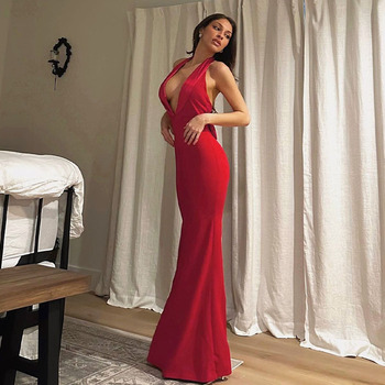 2024 Women's Summer New Dress Fashion Sexy Deep V Neck Backless Temperament Formal Occasion Dresses