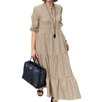 Elegant Solid Dress Women Summer Sundress 2024 Casual Long Sleeve Maxi Vestidos Female O Neck Robe Femme Oversized
