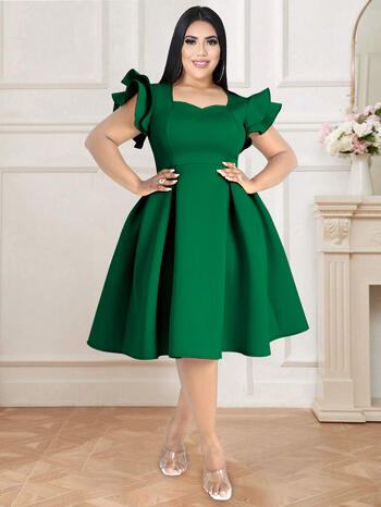 Women Lovely Pleated Birthday Party Dress Sweetheart Flying Sleeve Cute  A Line Flowy Swing Wedding Guest Event Gowns Plus Size