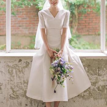 New Satin Wedding Dresses For Women Classic V-neck Bridal Dress With Short Sleeve Elegant A Line Simple Vestidos De Novia