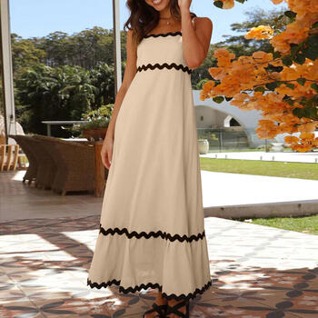 Women's Summer Dresses 2024 Spaghetti Straps Sleeveless Pleated Bohemian Flowing Loose A-Line Midi Dress