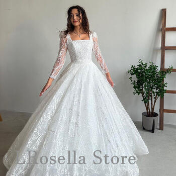 Luxury Square Collar Chiffon Lace A-line vestidos de novia Nobility Court Wedding Dress For Women Elegant Pretty Bride Gown 2024