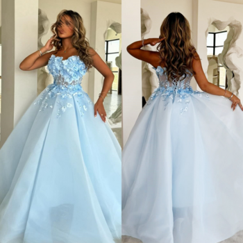 Intricate Classic Organza Applique Flower Beading Pleat Ruched Draped A-line Strapless Long Dresses Homecoming Dresses Fashion