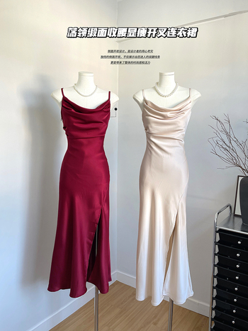 Women's Wine Red A-line Dress Y2k Vintage Elegant Sleeveless Off Shoulder Dresses Club One One Piece Frocks Clothes Summer 2024