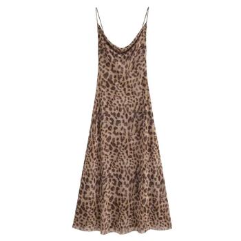 Women's 2024 New Fashion Temperament Leopard Print Silk Mesh Sling Dress Retro Sleeveless Backless Women's Mujer