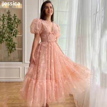 Jessica 3D Butterfly Decal Prom Dresses Tulle Pink Princess Evening Dresses Wedding Dress Formal Party Dresses Robes De Soirée