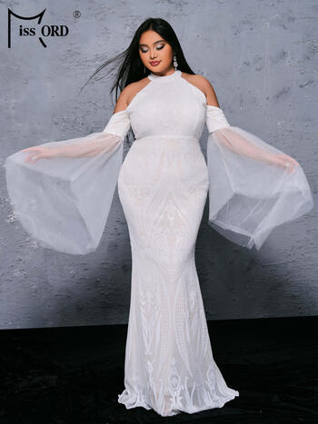 Missord Plus Size Wedding Guest Dresses White For Women Sexy Off-The-Shoulder Evening Party Dresses Elegant Lady Long Dresses