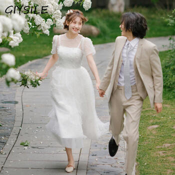 Short Wedding Dresses for Women Elegant Halter White Dress Beaded Light Simple Wedding Dress Vestidos Beach Wedding Gown