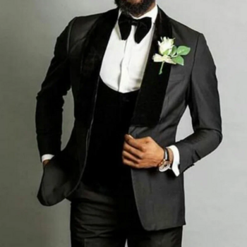 Black Velvet Men Suits Fashion Shawl Lapel One Button 3 Piece Elegant Wedding Groom Best Man Tuxedo Party Prom Male Suit Slim