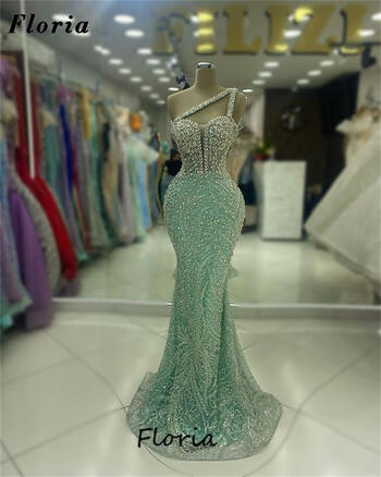 New Elegant Green Beading Evening Dresses Crystals Straps Women Prom Dress 2024 Arabic Dubai Long Party Gowns Vestidos De Noche