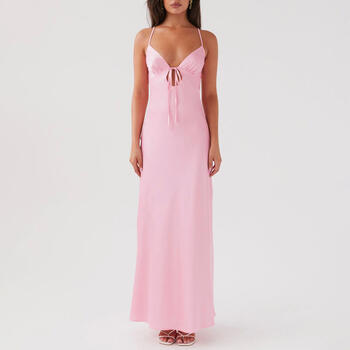 Women Cami Dress Solid Color Sleeveless Tie-Up Front Sleeveless Backless Dress Long Dress Summer Casual Spaghetti Strap Dress