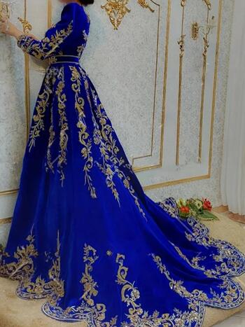 Saudi Arabic Muslim Long Sleeve Evening Dresses 2024 Gold Lace Applique Women Formal Occasion Dress Mother's Wedding Party Gown