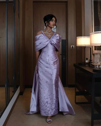 MuLong Said Luxury Bead Dubai Light Purple  Evening Dresses with Cape 2024 New Arabic Women Stralght Wedding Party Prom Dress