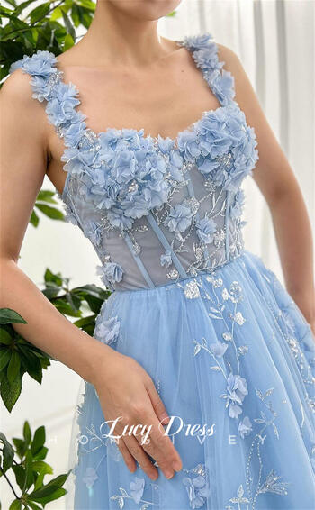 Lucy Coming of Age Dress Sky Blue Line A 3D Flowers Mesh Graduation Gown Birthday Party Quinceanera Dresses Ball Gowns Prom