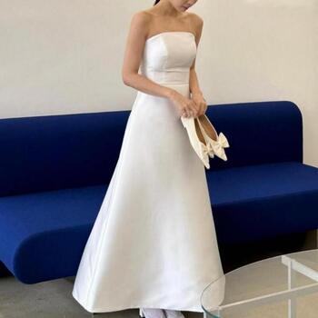 2024 New Satin Bridal Dress Sexy Strapless Backless Simple Wedding Dresses Elegant Long A Line Sukienka Na Wesele Custom Size