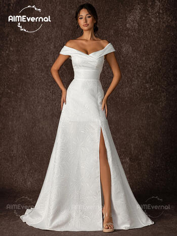 White Sexy Strapless Wedding Party Dress High Slit Sweep Train Mermaid Wedding Ball Gown Women Jacquard Lace Up High Waist Robes