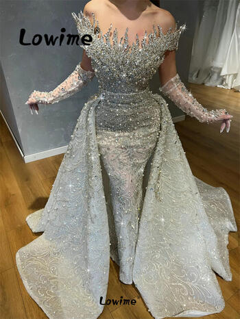 Silver Off The Shoulder Prom Dress Aso Ebi Mermaid 2 In 1 Party Second Reception Engagement Gowns Women Arabic Evening Dresses