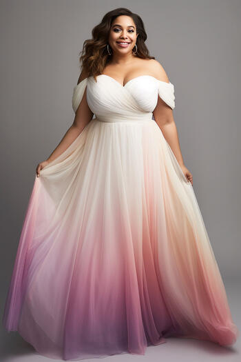 Plus Size Dress Bridesmaid Elegant Pink Gradient Off The Shoulder Tulle Maxi Dresses Wedding Guest Evening Cocktail Dresses