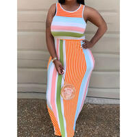 Plus Size Women Clothing Large Round Neck Stripe Fashion Sleeveless Print Street Sexy Dress Summer Dresses For Women 2024