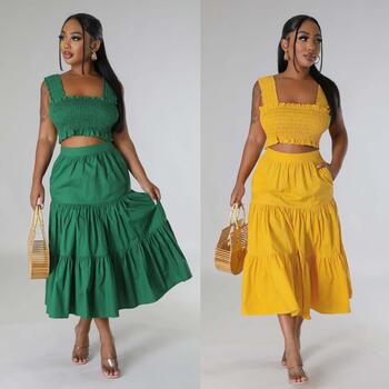 Elegant Luxury 2 Piece Skirt Sets Pleated Ruffle Long Dress 2024 Summer Clothes Beach Wear Sexy Club Outfit Two Piece Skirt Sets
