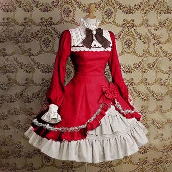 Gothic Punk Ruffle Bow Cosplay Lolita Dress Long Sleeve Turtleneck Pleated Princess Dresses Medieval Party Victorian Vestidos