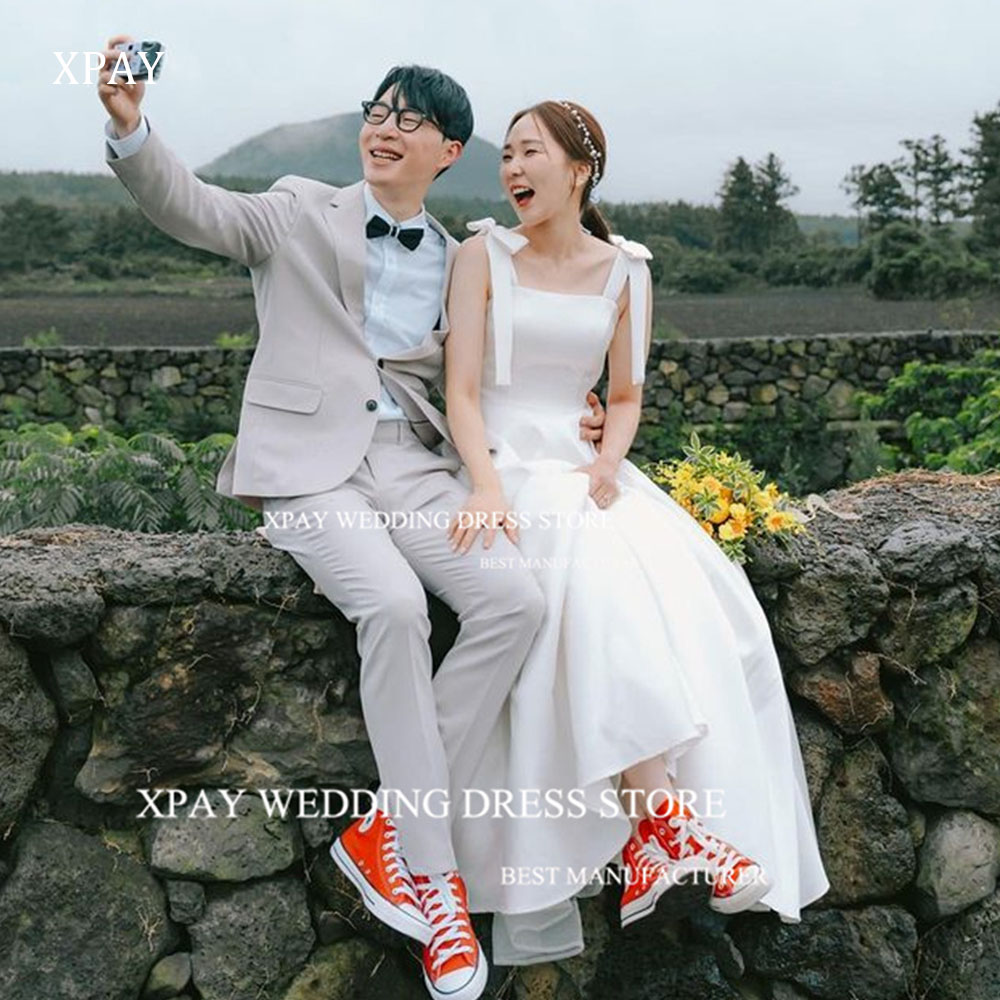 XPAY Spaghetti Straps Korea Wedding Dresses 웨딩드레스 Organza Ribbons Wedding Party Photos Shoot Corset Custom Size Bridal Dress