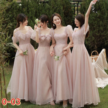 Pink bridesmaid dress spring simple fairy temperament slim little bestie sister group dress long style