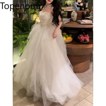 Topenomi Birthday Quinceanera Dresses Women 2024 New Strapless Sequins Waist Slim Wedding Evening Gown Fairy White Prom Dress
