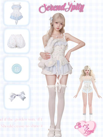 Summer Japanese Style Sweet Lolita 2 Piece Set Women Print Sleeveless Y2k Mini Dress + Cute E-girl High Waist Shorts Kawaii Suit