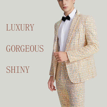 Men Suit Cocktail Party Graduation Wedding Dress 2024 New High Quality Shiny Champagne Color Luxury Host Outfit Business Coat