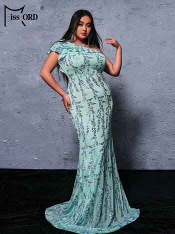 Missord 2024 Plus Size Chic Elegant Woman Dress One Shoulder Sequin Mermaid Evening Wedding Birthday Party Dress