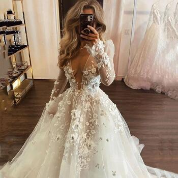 2024 Special Wedding Dresses For Women Deep V-Neck Flowers Appliques A-Line Tulle Vestidos de novia New Prom Dress Bridal Gown