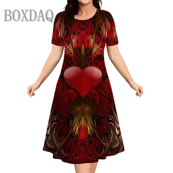 2024 Spring Summer Heart 3D Printed Dress For Women O-Neck Short Sleeve Loose Dress Women's Summer Street Casual Street Dresses