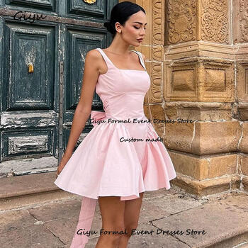 Giyu Cute Pink Prom Dress Square Collar Backless Mini-Length Above Knee Cocktail Dress Birthday Party Dress Summer Dress