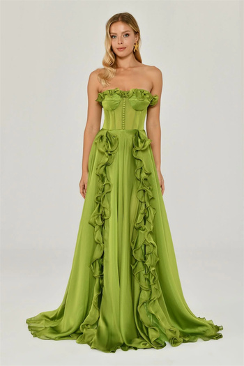 Sansa Strapless Simple Prom Dress A-line Chiffon Prom Dress Elegant Sleeveless Floor-Length Backless Vestidos De Fiesta 2024
