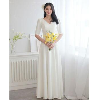 V-neck Wedding Dresses For Women Elegant Long A Line Bridal Dress With Half Sleeve Soft Satin New Formal Evening Dresses