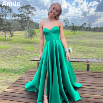 Annie Green Prom Dresses Sexy Strapless Satin Women's Special Occasion Evening Dresses Women's Wedding Party Dress فساتين سهرة