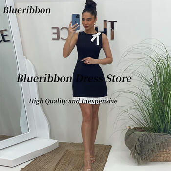 Blueribbon Sexy Girls Wear Mini Cocktail Dresses Crew Neck Bow Sleeveless Night Club Party Pleats Contrast Color Short Prom Gown