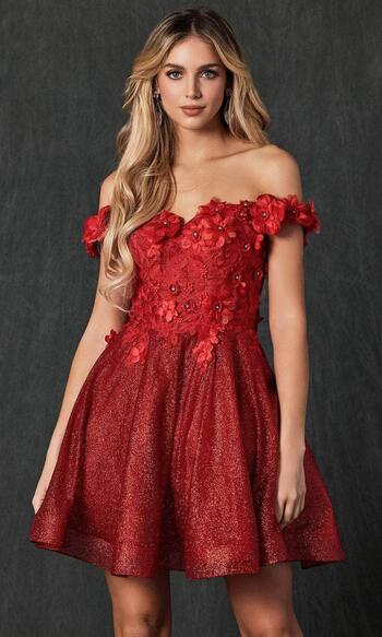 Off the Shoulder A-line Homecoming Dresses 3D Flower Appliques Sequins Ruched Luxury Graduation Dress Girl's Evening Party Gowns