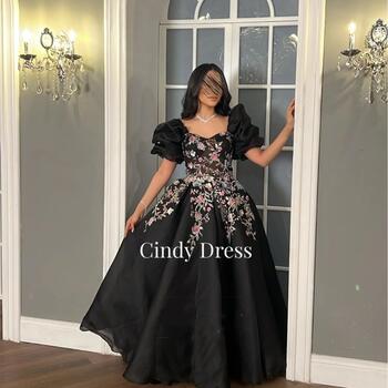 Cindy Black Puff Sleeves Luxurious Lace A-line Sequin Embroidery Ball Gowns Party Dress Women Elegant Luxury Quinceanera Dresses
