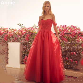 Annie Red Bride Prom Dresses Luxury Glitter Tulle Special Occasion Evening Dresses Women's Wedding Party Dress فساتين سهرة