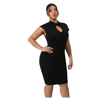 Plus Size Womens Hollow Out Sleeveless Solid Sexy Bodycon Midi Dresses Ladies Slim Fit Party Gown Wedding Cocktail Club Elegant