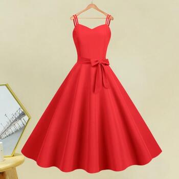 Party Dress Cocktail Dress Elegant Vintage A-line Midi Dress with Backless Design Spaghetti Straps Bow Decor for Prom Cocktail