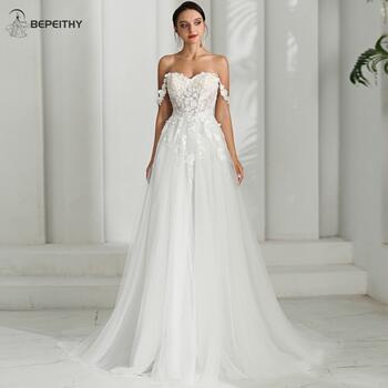 BEPEITHY Sweetheart A Line Ivory Flore Bodice Wedding Dress 2024 Vestidos De Novia Off The Shoulder Beach Boho Bridal Gown New