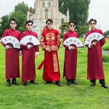 JHCY01Groomsmen's clothing, Chinese brotherhood clothing, Chinese style wedding dress, crosstalk suit, coat, robe, horse jacket