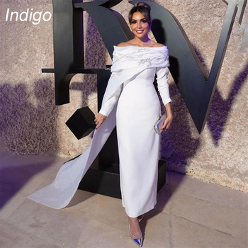Indigo Elegant Mermaid Evening Dress 2024 Off The Shoulder Long Sleeve Ankle-Length Prom Gown Vestidos De Gala Mujer فساتين سهره