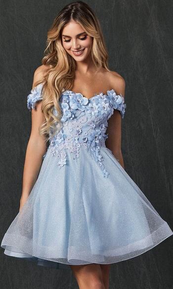 Tulle Off the Shoulder Homecoming Dresses With 3D Floral Sweetheart Neck A-line Ruched Party Gowns Girl's Sparkly Prom Dresses