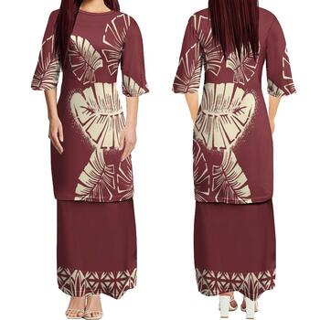 Custom New Polynesian Round Neck Samoan Puletasi Long Top And Skirt Two-Piece Plus Size Women'S Formal Occasion Dress
